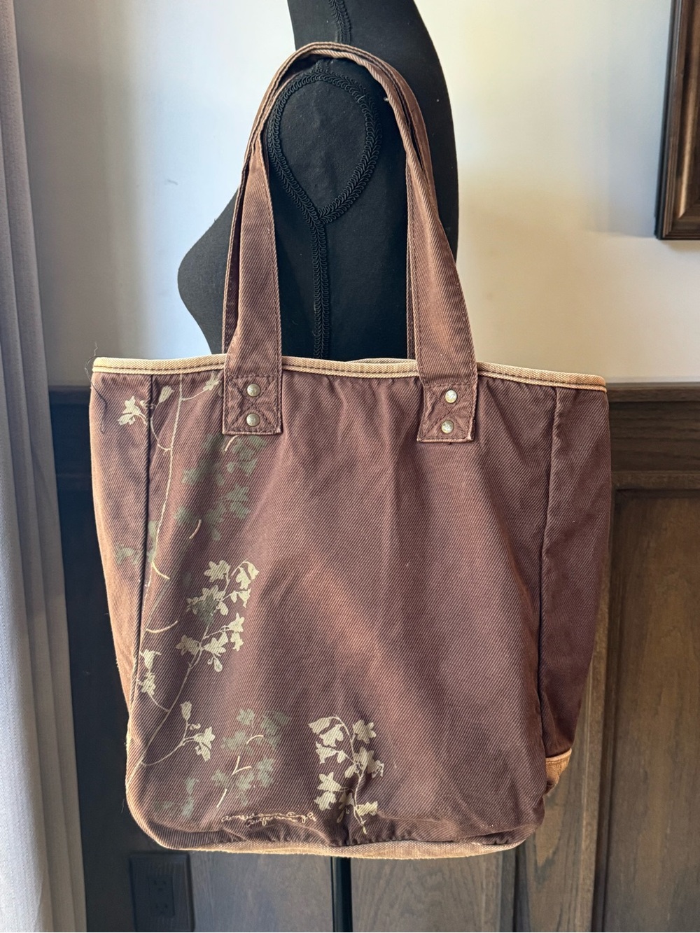 American Eagle Outfitters Y2K  Brown Canvas Embroidered Floral Tote